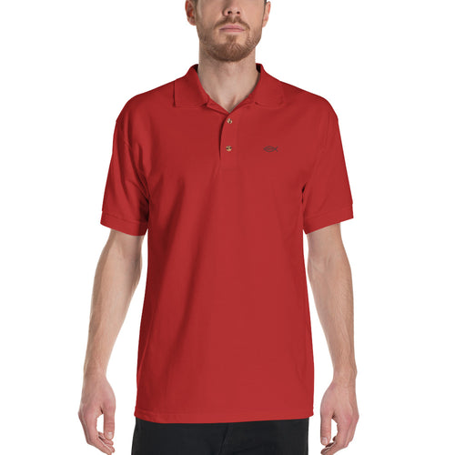 Red Embroidered Polo Shirt with Ichthys Logo