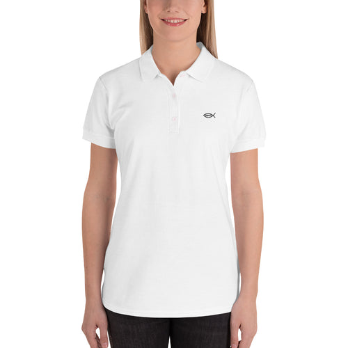 Ladies' Embroidered Polo Shirt with Ichthys Logo White
