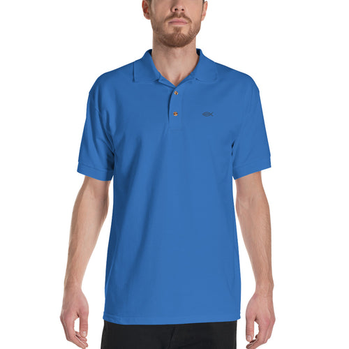 Embroidered Men's Polo Shirt with Ichthys Logo Blue