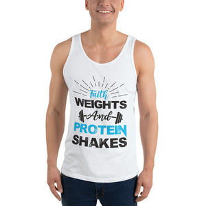 Faith Weights and Protein Shakes Tank Top White