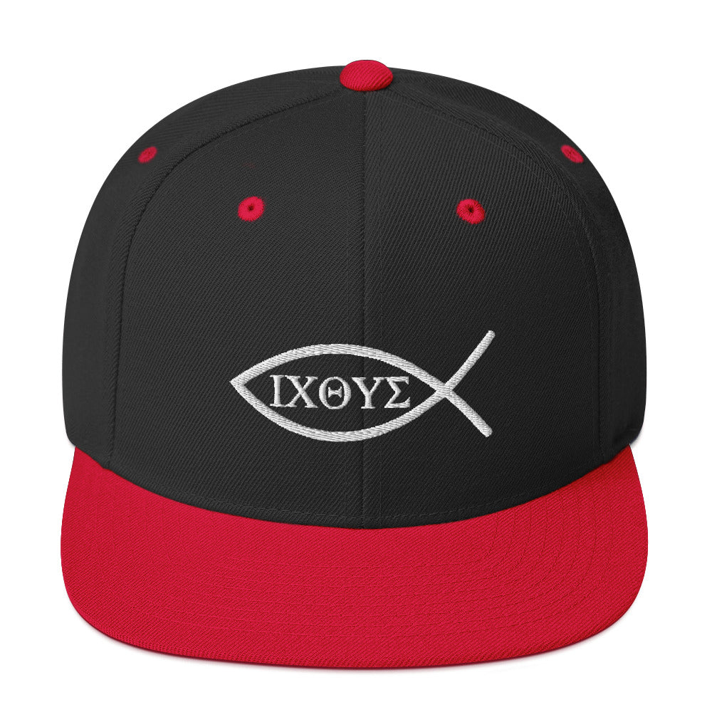 Snapback Hat with Ichthys Logo Black/Red