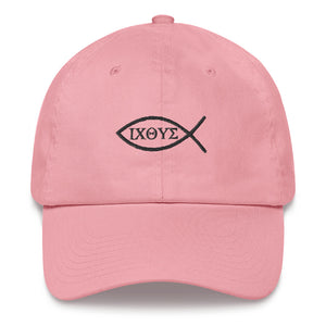 Dad Hat with Embroidered Ichthys Logo Pink