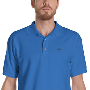 Embroidered Men's Polo Shirt with Ichthys Logo Blue